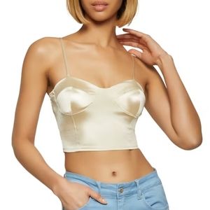 Satin Ivory Bustier Cropped Top Medium NWOT